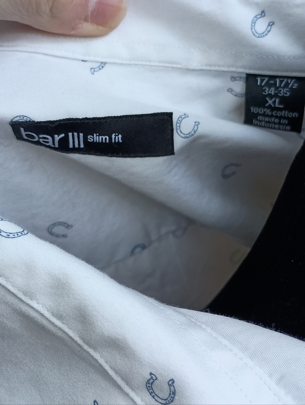 Bar III Slim Fit 100% Cotton White Dress Shirt with Horseshoe Print_XL 34-35 - Picture 5 of 7